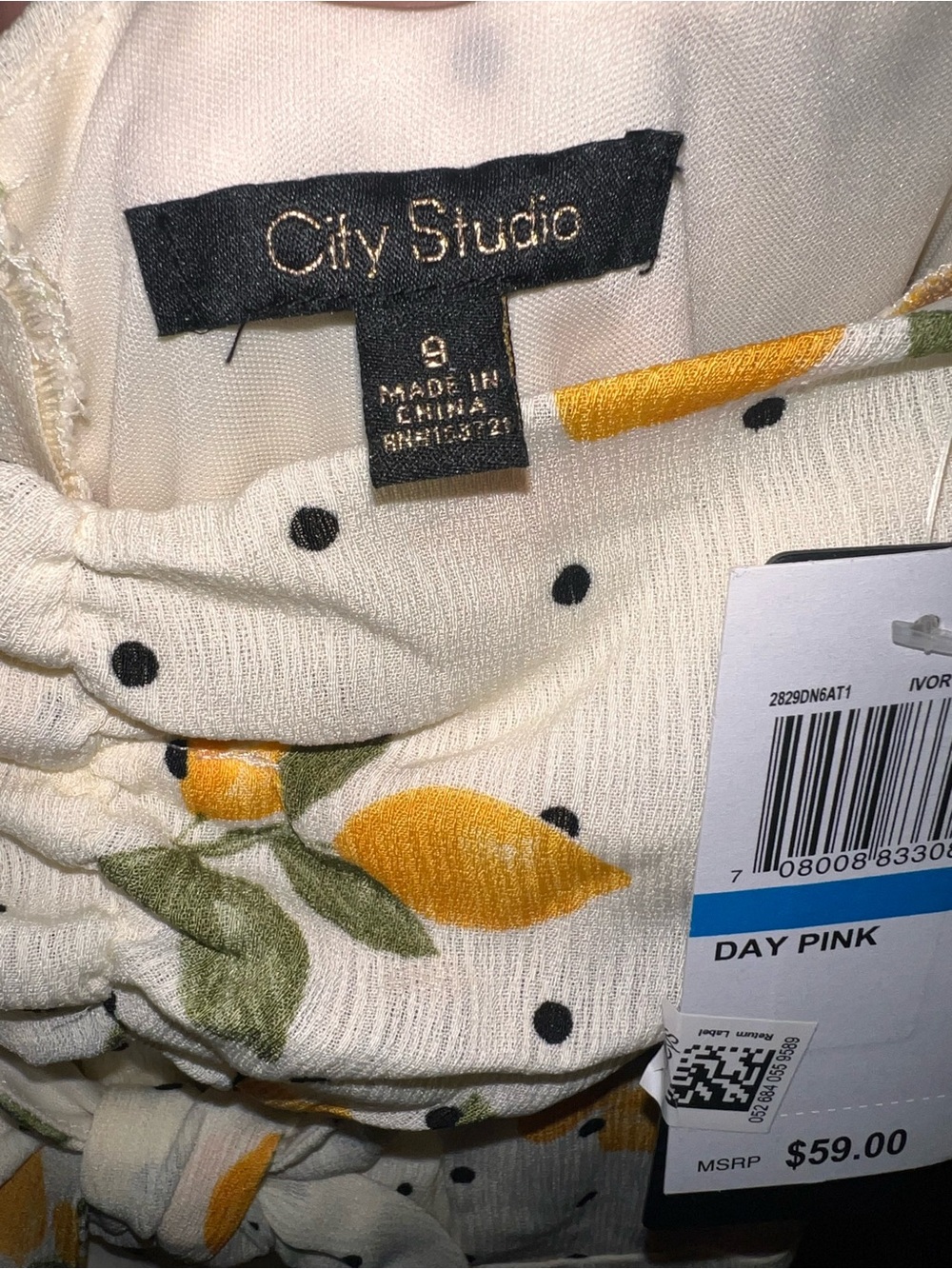 City Studio White Mini Dress with Yellow Lemon Print NWT Size 9 - Picture 3 of 9